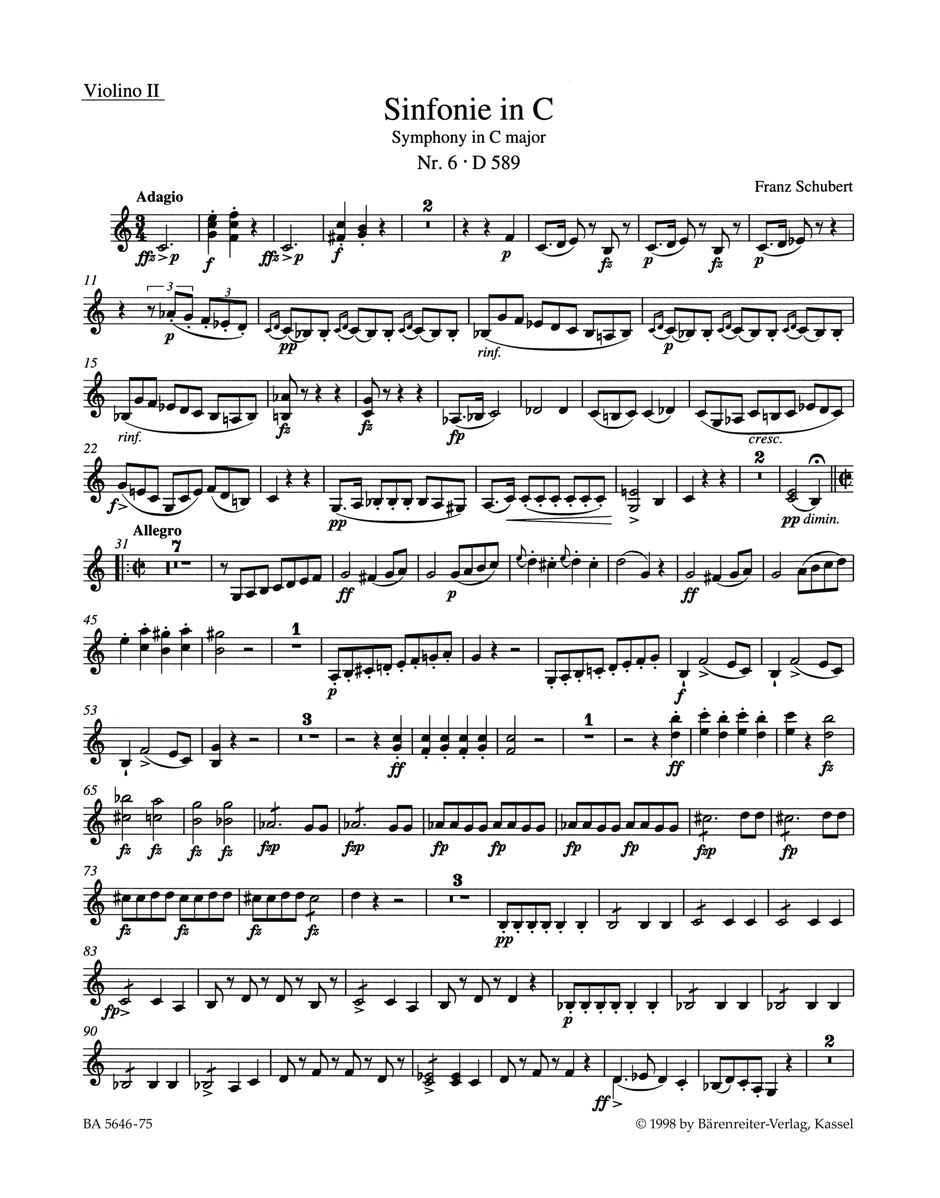 Franz Schubert: Symphony No.6 In C D 589: Orchestra: Part