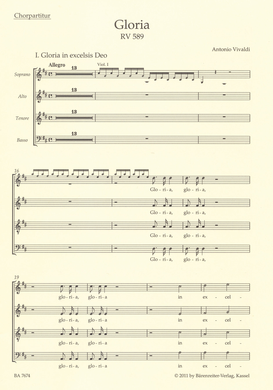 Antonio Vivaldi: Gloria RV 589 (Chorus Score): SATB: Vocal Score