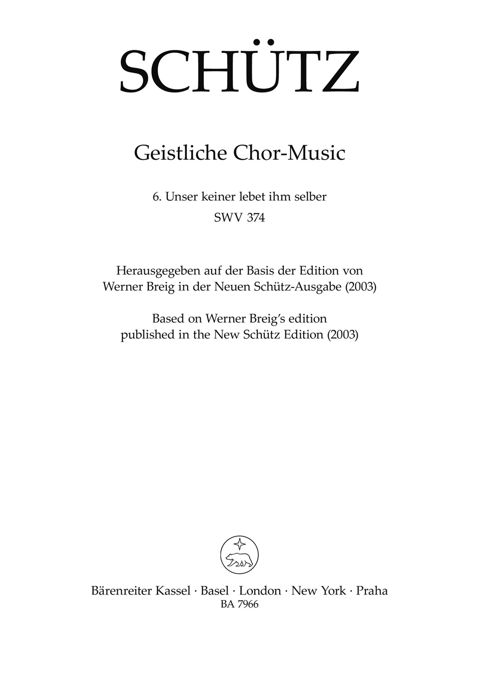 Heinrich Schtz: Unser Keiner Lebet Ihm Selber SWV 374: SATB: Vocal Score