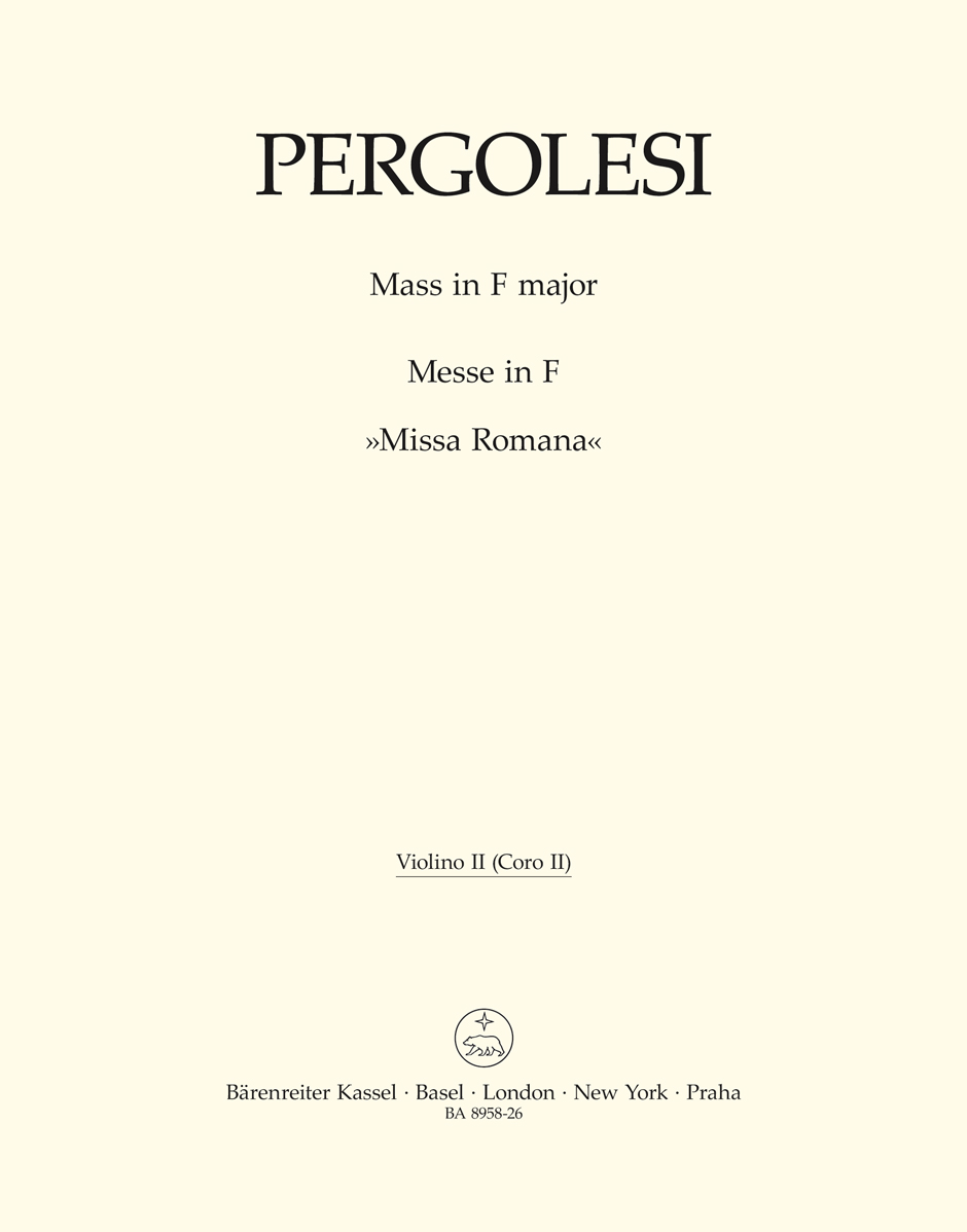 Giovanni Battista Pergolesi: Mass in F major - Missa Romana: Double Choir: Part