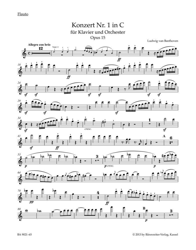 Ludwig van Beethoven: Concerto No.1 In C Major Op.15 For Piano: Wind Ensemble: