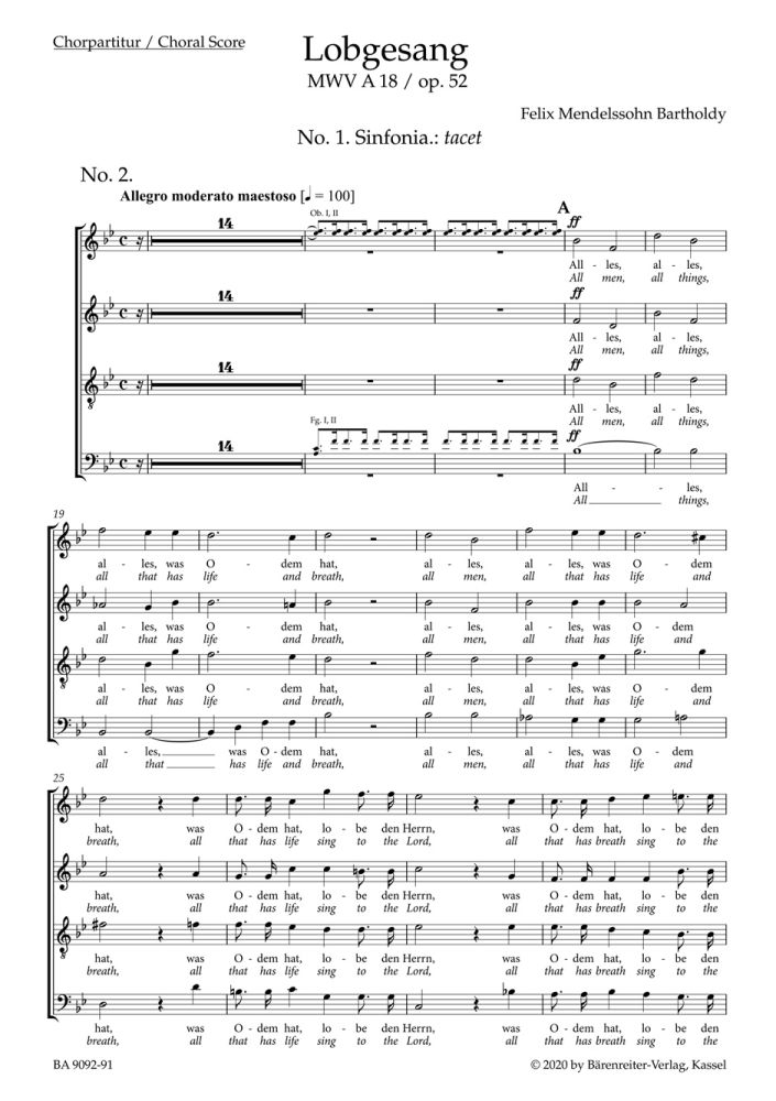 Felix Mendelssohn Bartholdy: Lobgesang / Hymn of Praise op. 52 MWV A 18: