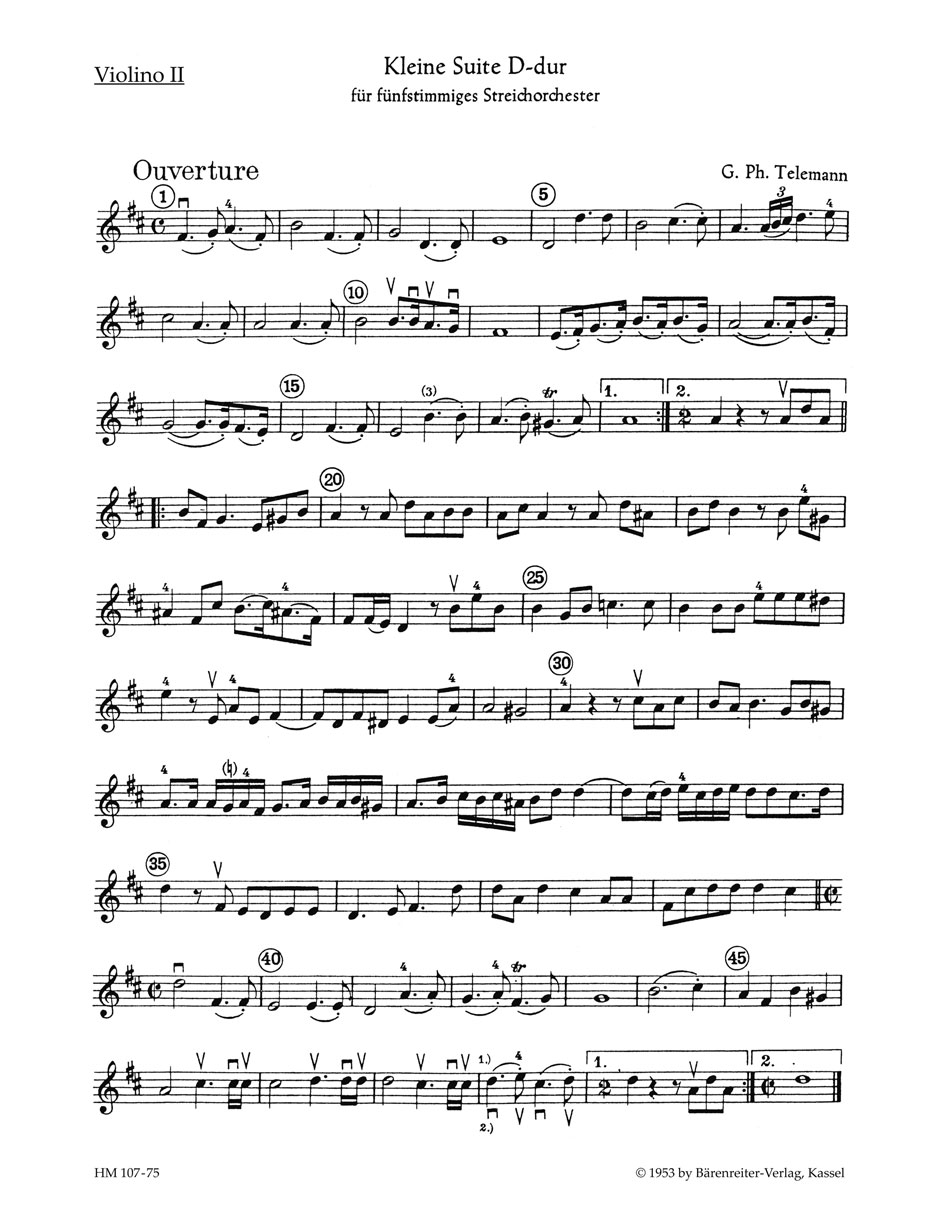 Georg Philipp Telemann: Little Suite In D: String Ensemble: Part