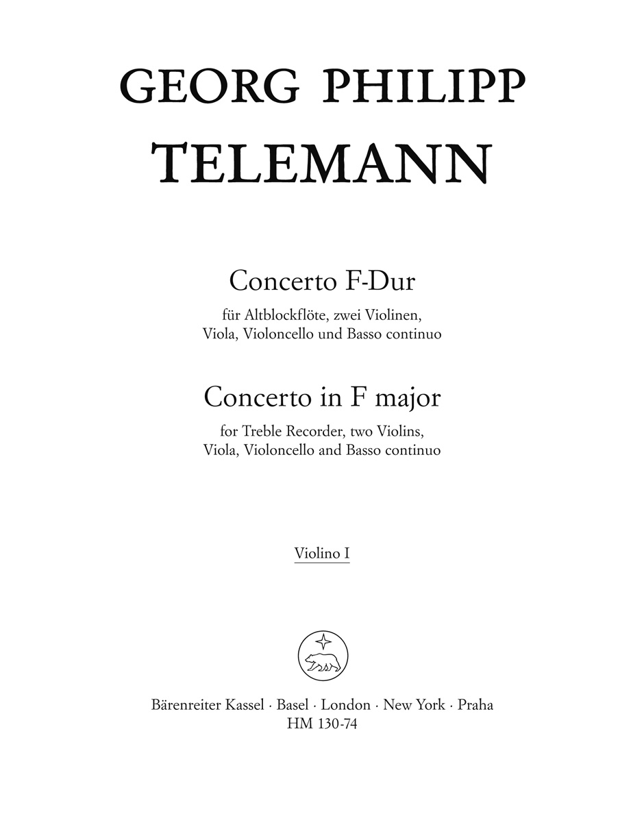 Georg Philipp Telemann: Concerto For Treble Recorder In F: Treble Recorder: Part