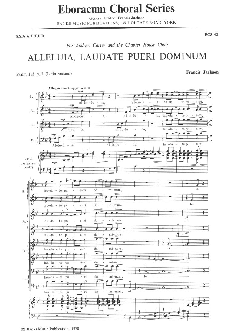 Francis Jackson: Alleluia Laudate Pueri Dominum: SATB: Vocal Score