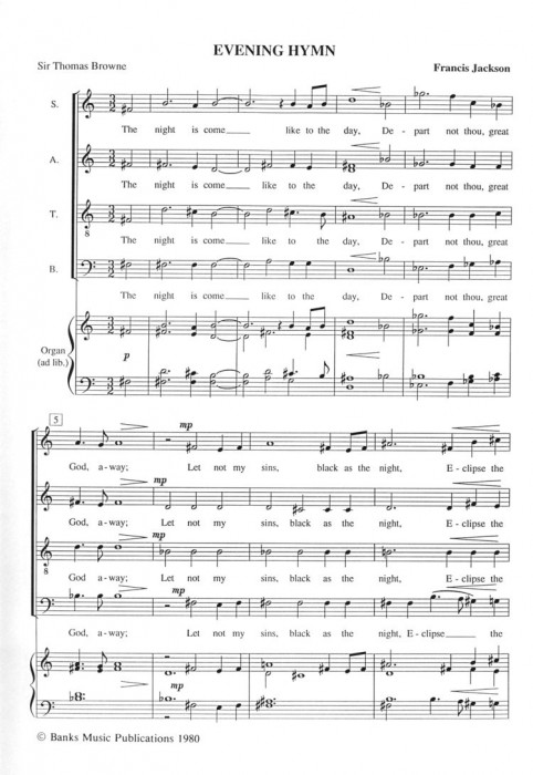 Francis Jackson: Evening Hymn: SATB: Vocal Score