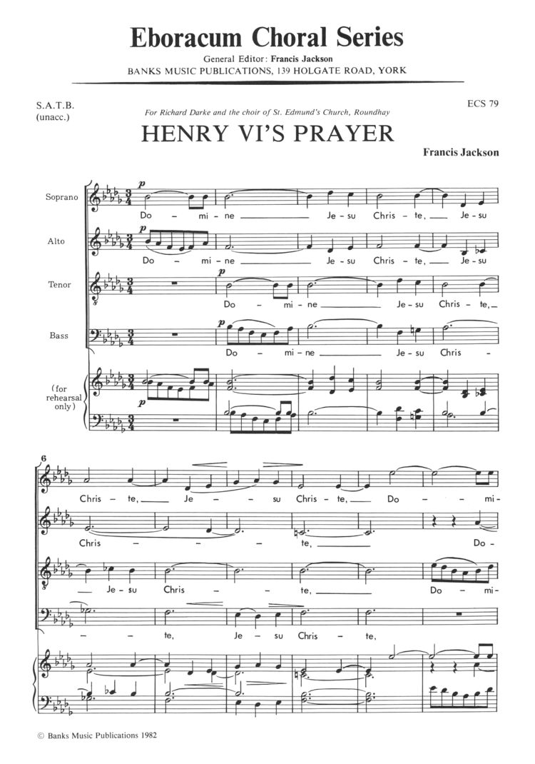 Francis Jackson: Henry Vi's Prayer: SATB: Vocal Score