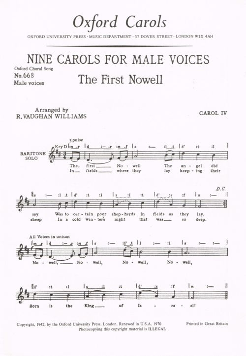 Ralph Vaughan Williams: The First Nowell: Men's Choir: Vocal Score