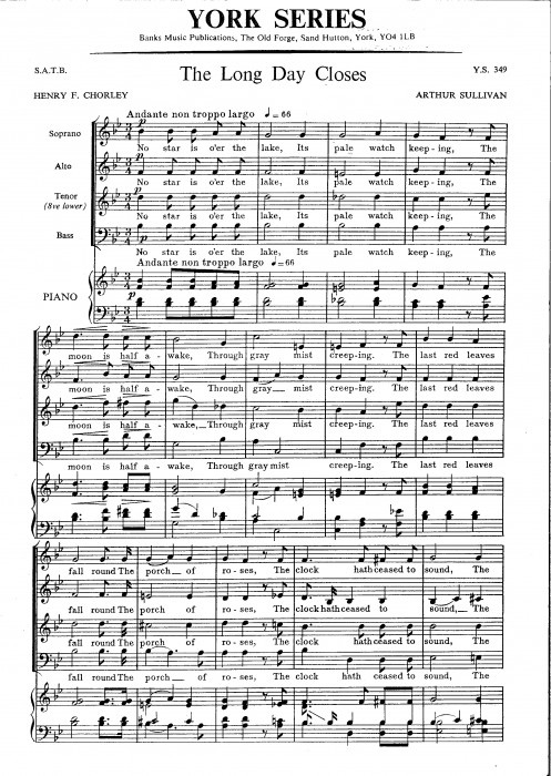 Arthur Sullivan: The Long Day Closes: SATB: Vocal Score