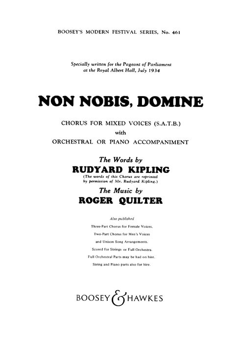 Roger Quilter: Non nobis Domine: SATB: Vocal Score