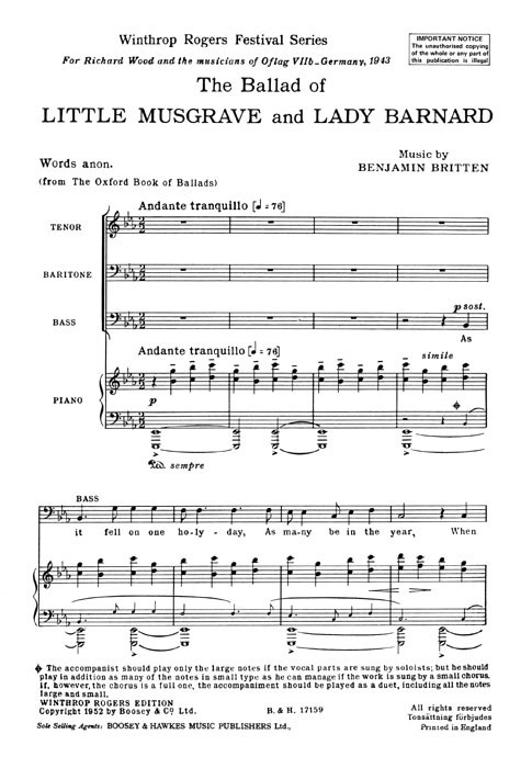 Benjamin Britten: The Ballad Of Little Musgrave And Lady Barnard: TBB: Vocal