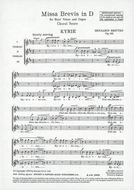 Benjamin Britten: Missa Brevis in D op. 63: Children's Choir