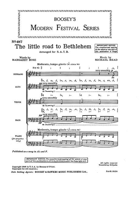 Michael Head: The little road to Bethlehem: SATB: Vocal Score