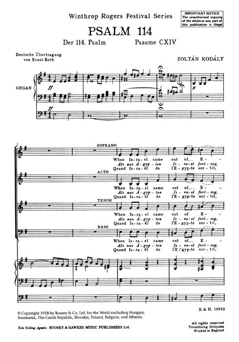 Zoltn Kodly: Psalm 114: SATB: Vocal Score