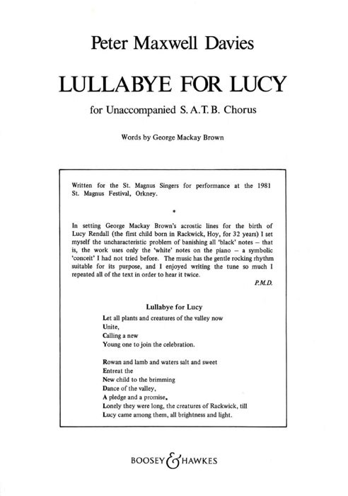 Peter Maxwell Davies: Lullabye for Lucy: SATB: Vocal Score