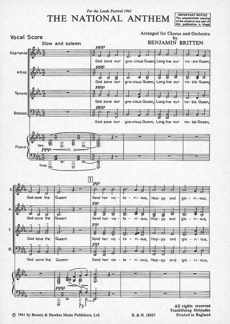 Benjamin Britten: The National Anthem: SATB: Vocal Score