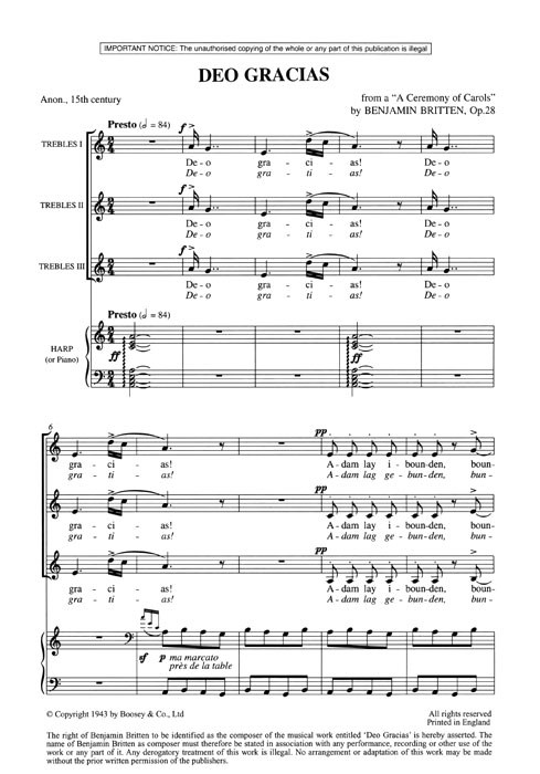 Benjamin Britten: Deo Gracias: Children's Choir: Vocal Score