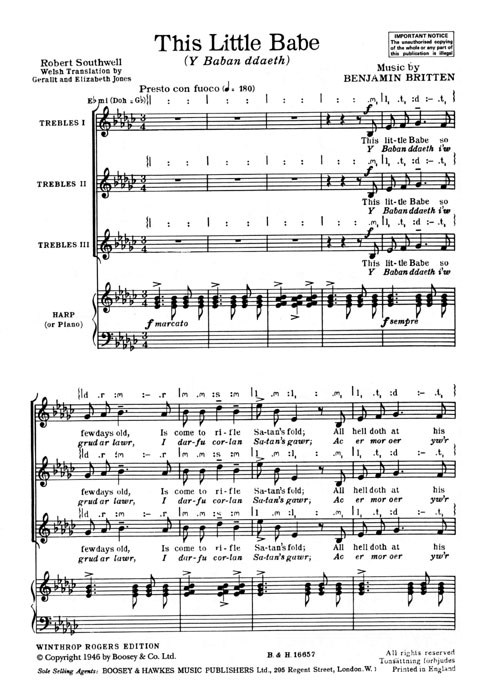 Benjamin Britten: This Little Babe: Children's Choir: Vocal Score