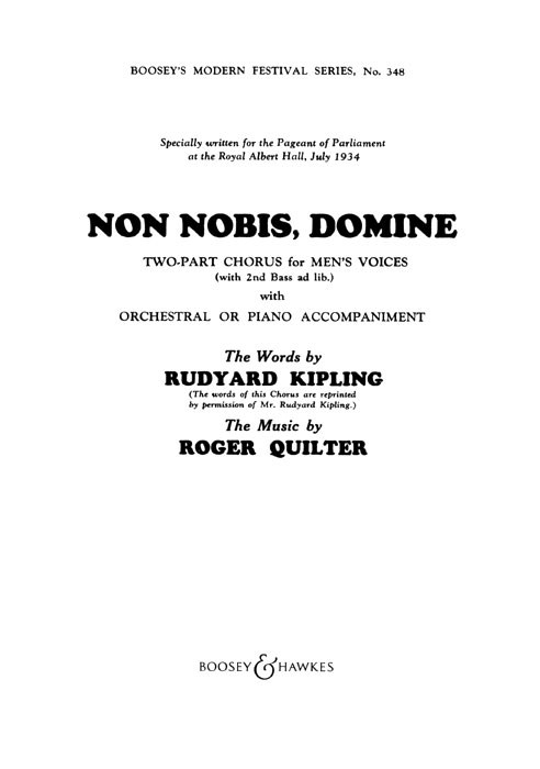 Roger Quilter: Non Nobis  Domine: Men's Choir: Vocal Score