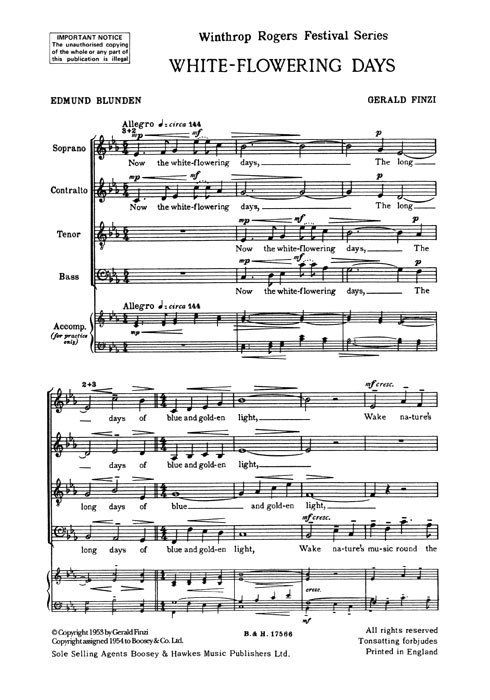 Gerald Finzi: White-Flowering Days op. 37: SATB: Vocal Score