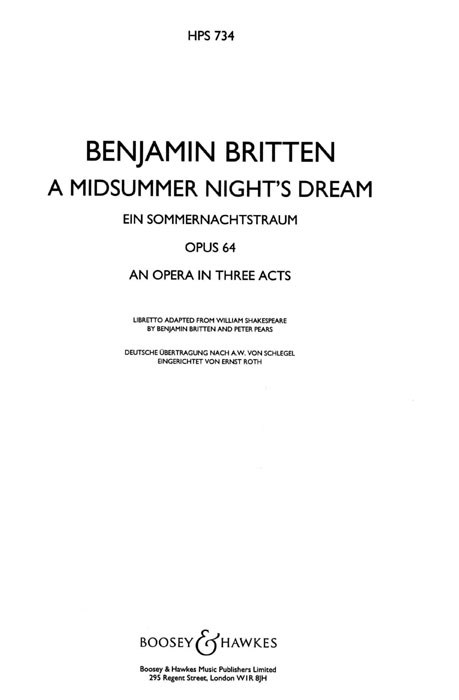 Benjamin Britten: A Midsummer Night's Dream Op. 64: Opera: Instrumental Work