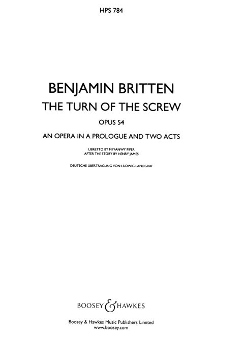 Benjamin Britten: Turn Of The Screw Op.54: Opera: Study Score
