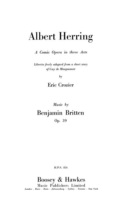 Benjamin Britten: Albert Herring Op.39: Opera: Study Score