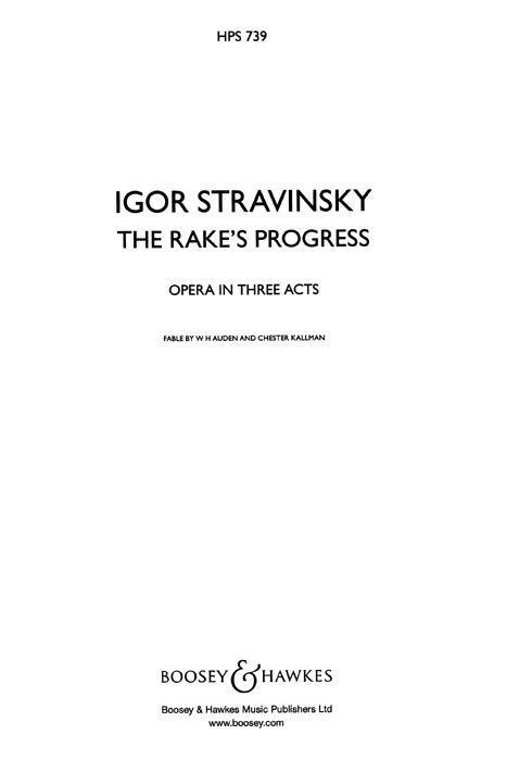 Igor Stravinsky: Der Wstling (The Rake's Progress): Opera: Study Score