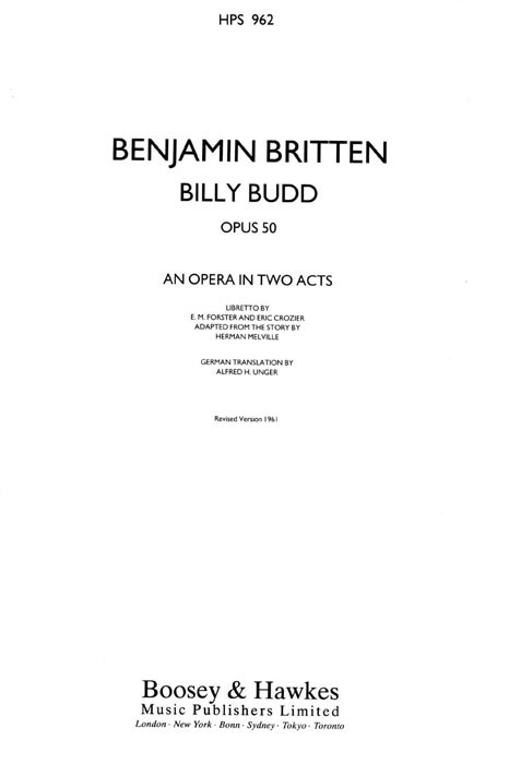 Benjamin Britten: Billy Budd Op.50: Opera: Study Score
