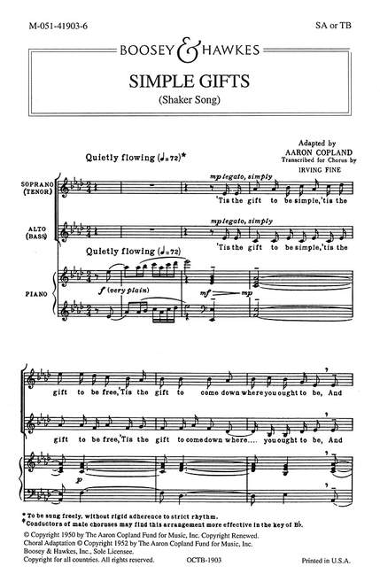Aaron Copland: Old American Songs I Simple Gifts: Upper Voices: Vocal Score