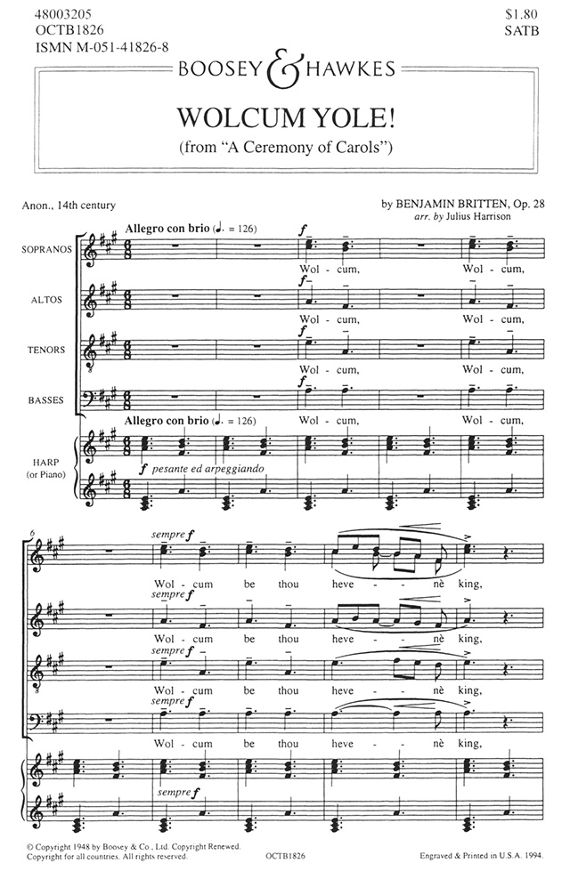 Benjamin Britten: Ceremony of Carols op. 28: SATB