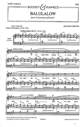 Benjamin Britten: Balulalow: Children's Choir: Vocal Score