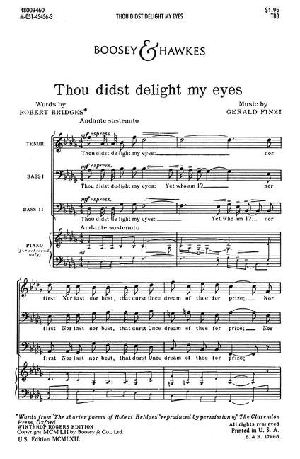 Gerald Finzi: Thou Didst Delight My Eyes op. 32: TBB: Vocal Score