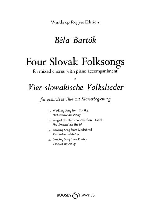 Bla Bartk: 4 Slovak Folk Songs: SATB: Vocal Score
