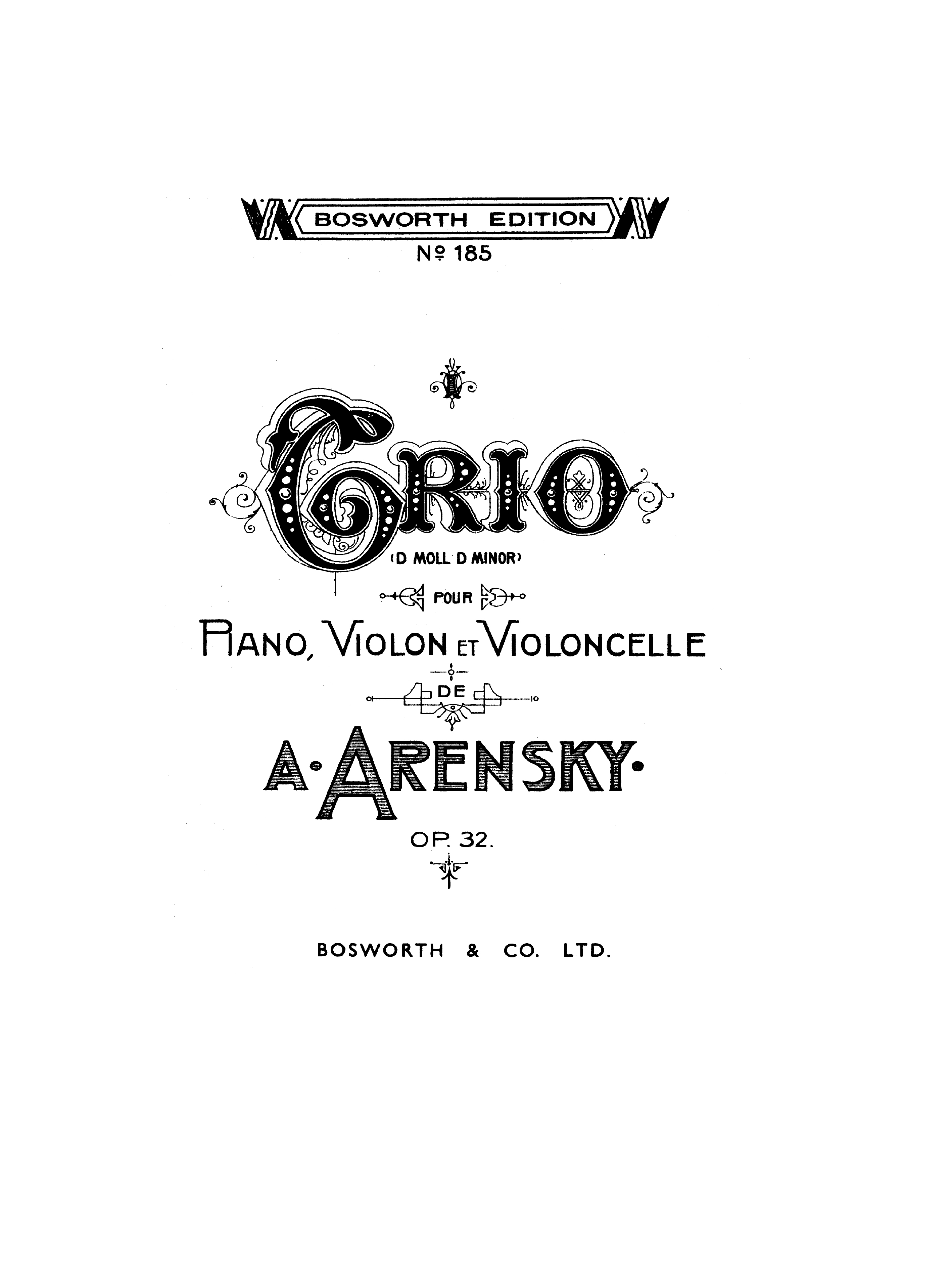 Anton Stepanovich Arensky: Piano Trio No.1 In D Minor Op.32: Piano Trio: Score