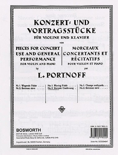 Leo Portnoff: Slavonic Cradle-Song For Violin And Piano: Violin: Instrumental