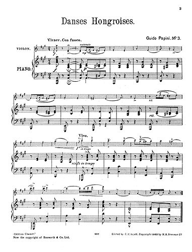 Guido Papini: Hungarian Dance No.3 In A For Violin And Piano: Violin: