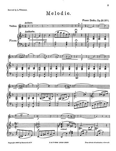 Franz Drdla: Melodie For Violin And Piano Op.26 No.1: Violin: Instrumental Work