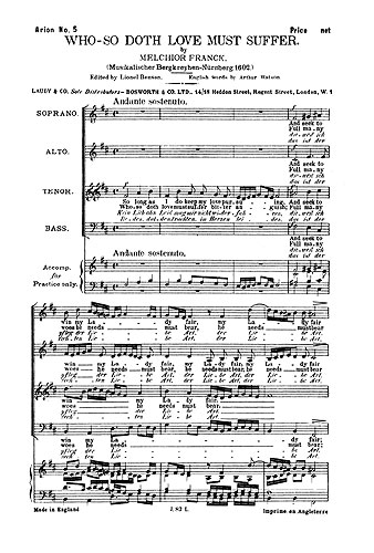 Melchior Franck: Who So Doth Love Must Suffer: SATB: Vocal Score