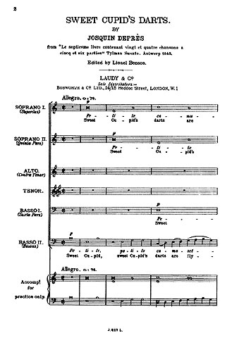 Josquin des Prés: Sweet Cupid's Darts: SATB: Vocal Score