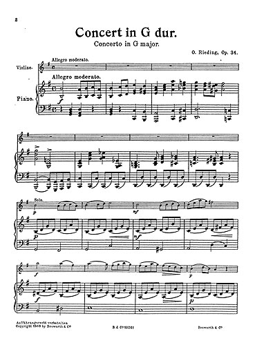 Oscar Rieding: Concerto In G Op.34: Violin: Score and Parts