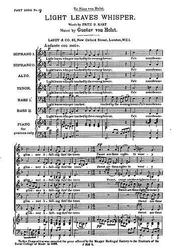 Gustav Holst: Gustav Holst: Light Leaves Whisper: SATB: Vocal Score