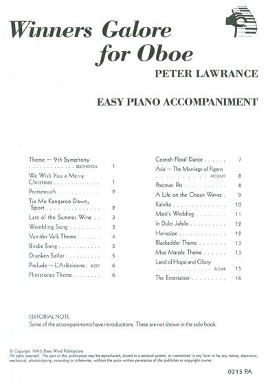 Peter Lawrance: Winners Galore For Oboe: Oboe: Instrumental Album
