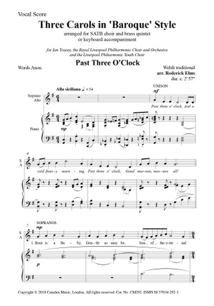 Roderick Elms: Three Carols in Baroque Style: Mixed Choir: Vocal Score