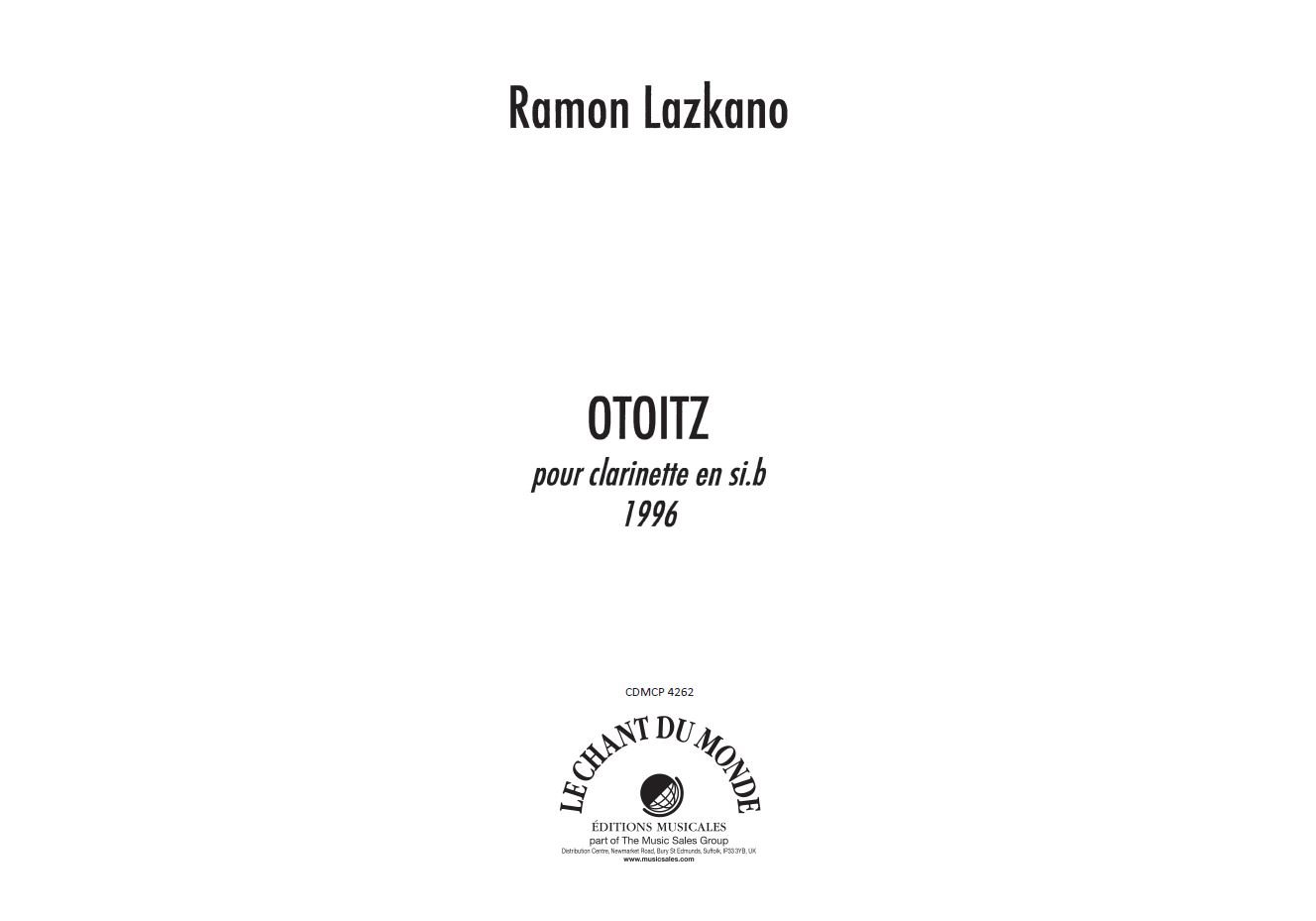 Ramon Lazkano: Otoitz: Clarinet: Instrumental Work