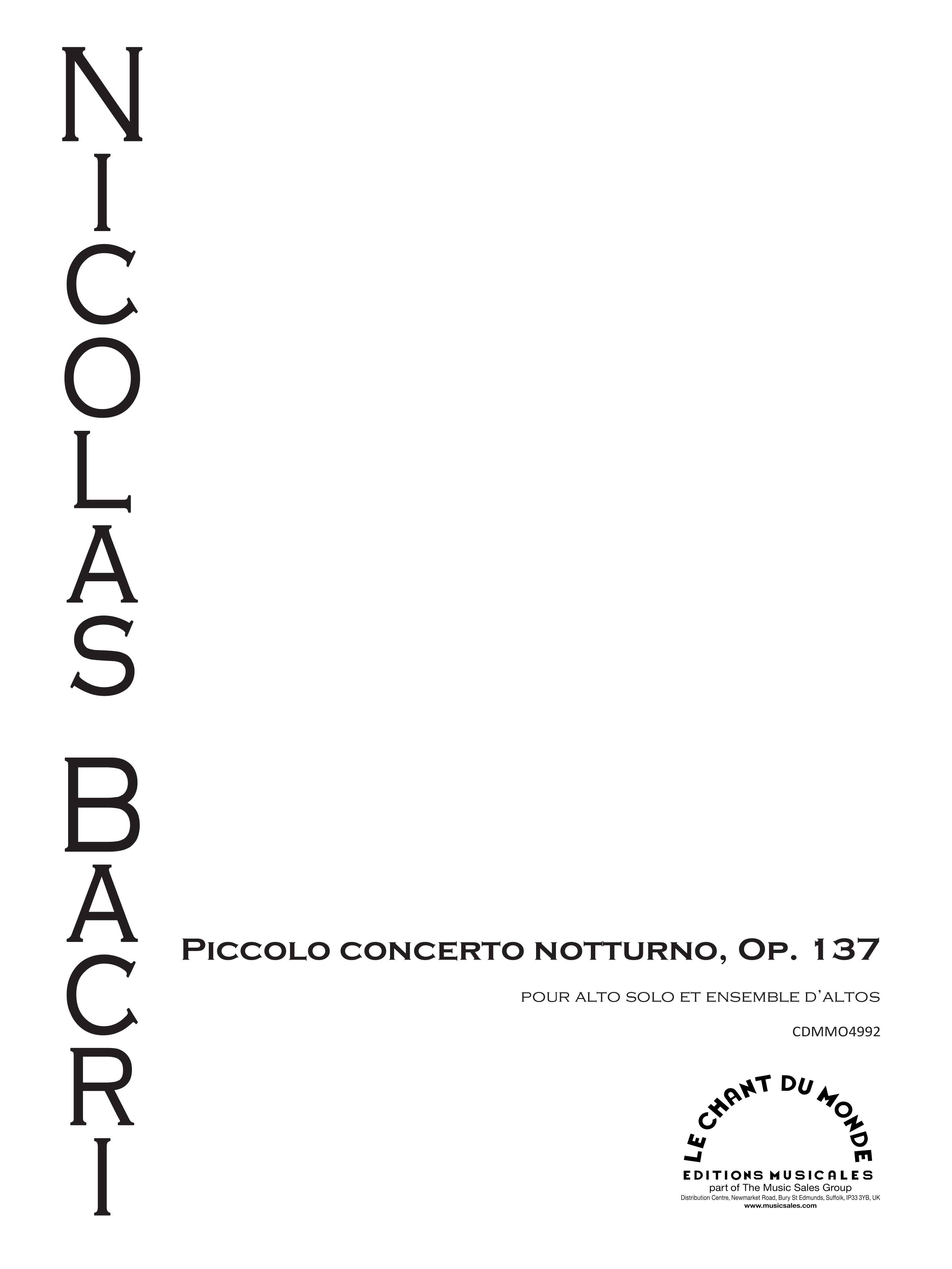 Nicolas Bacri: Piccolo Concerto Notturno: Chamber Ensemble: Instrumental Work