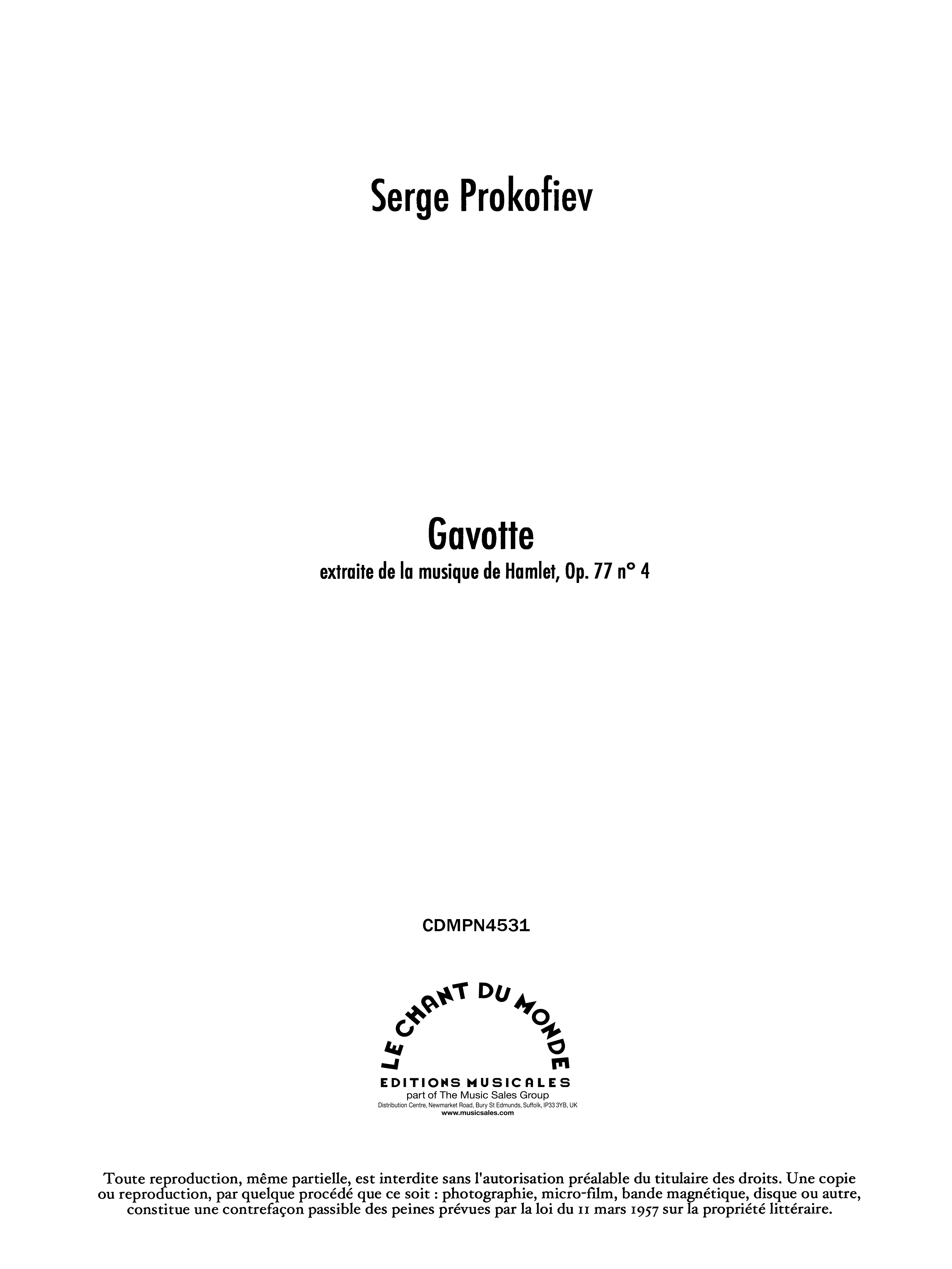 Sergei Prokofiev: Gavotte No. 4 Op. 77: Piano: Instrumental Work