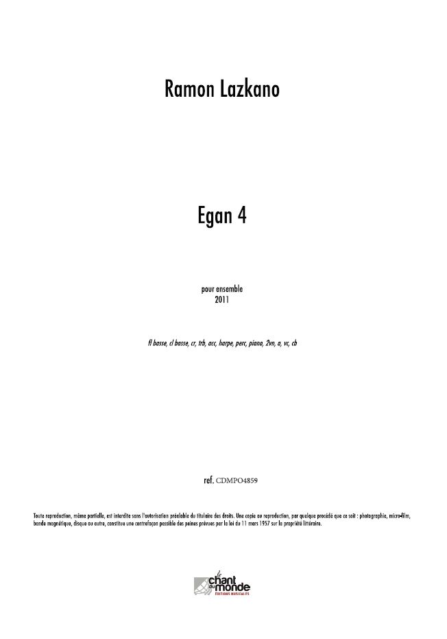 Ramon Lazkano: Egan-4 - Pour Ensemble: Chamber Ensemble: Instrumental Work
