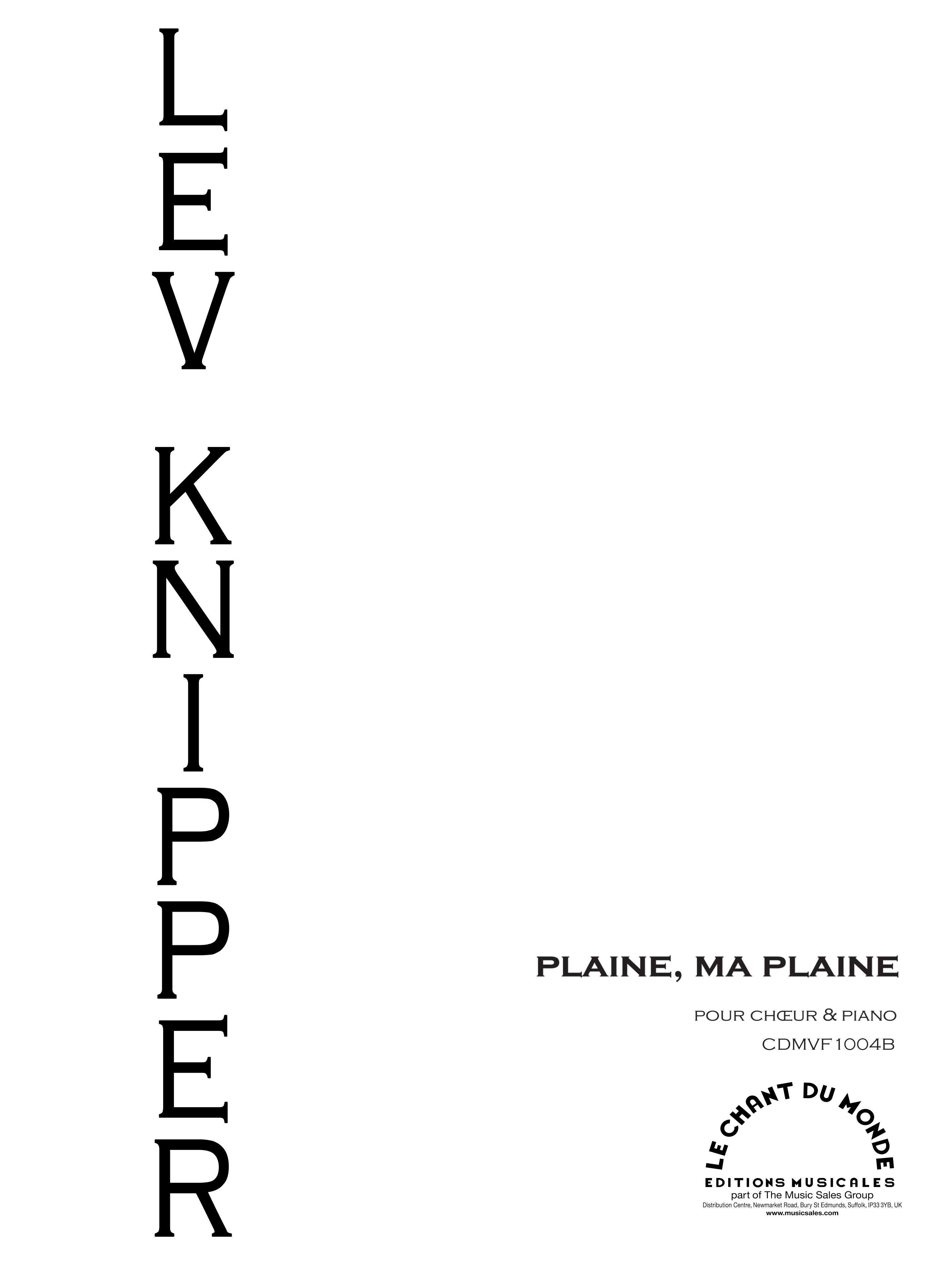Lev Knipper: Plaine  ma plaine: SATB: Vocal Score