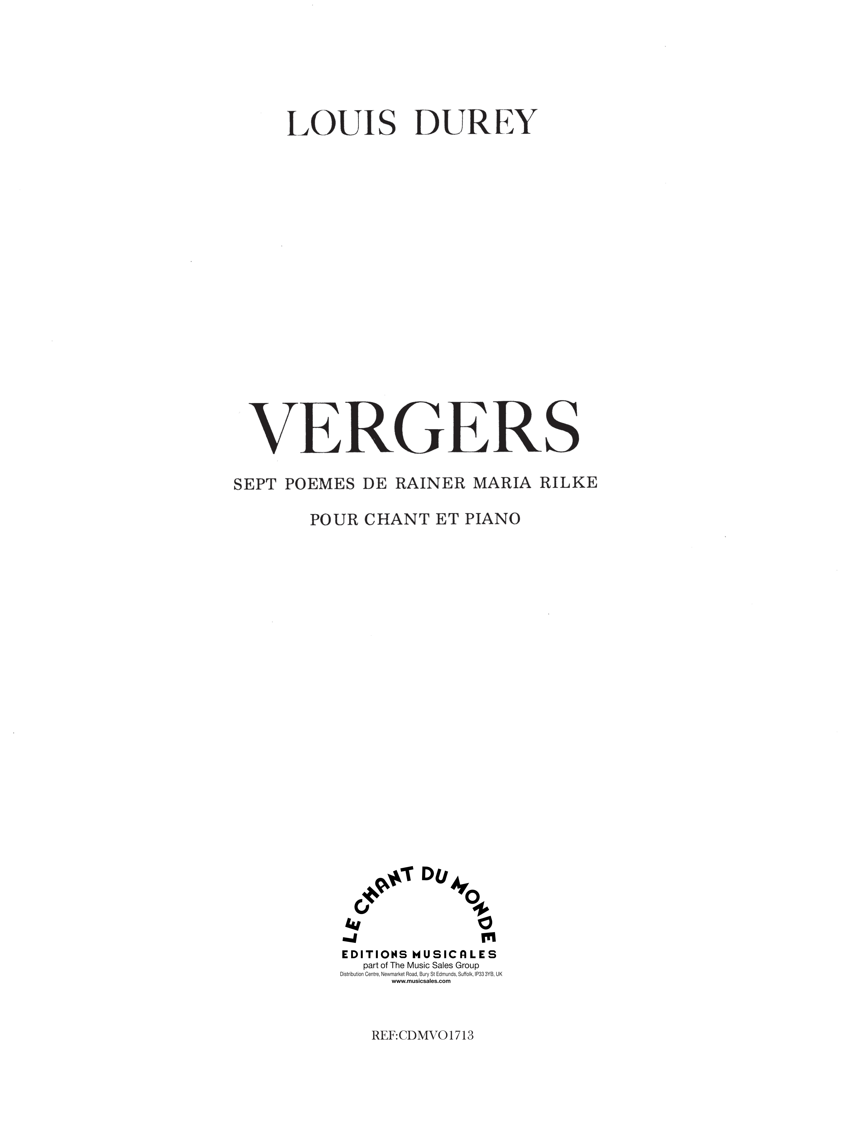 Louis Durey: Vergers: Voice: Vocal Work